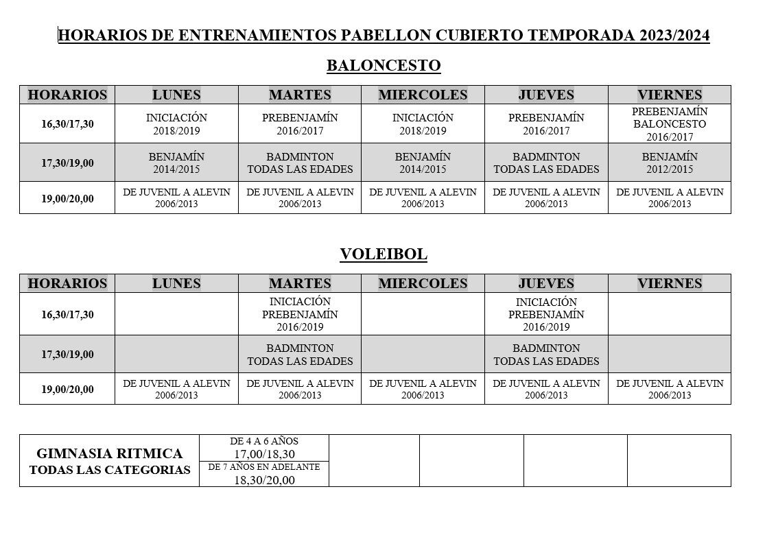 Horario Baloncesto y Voleibol