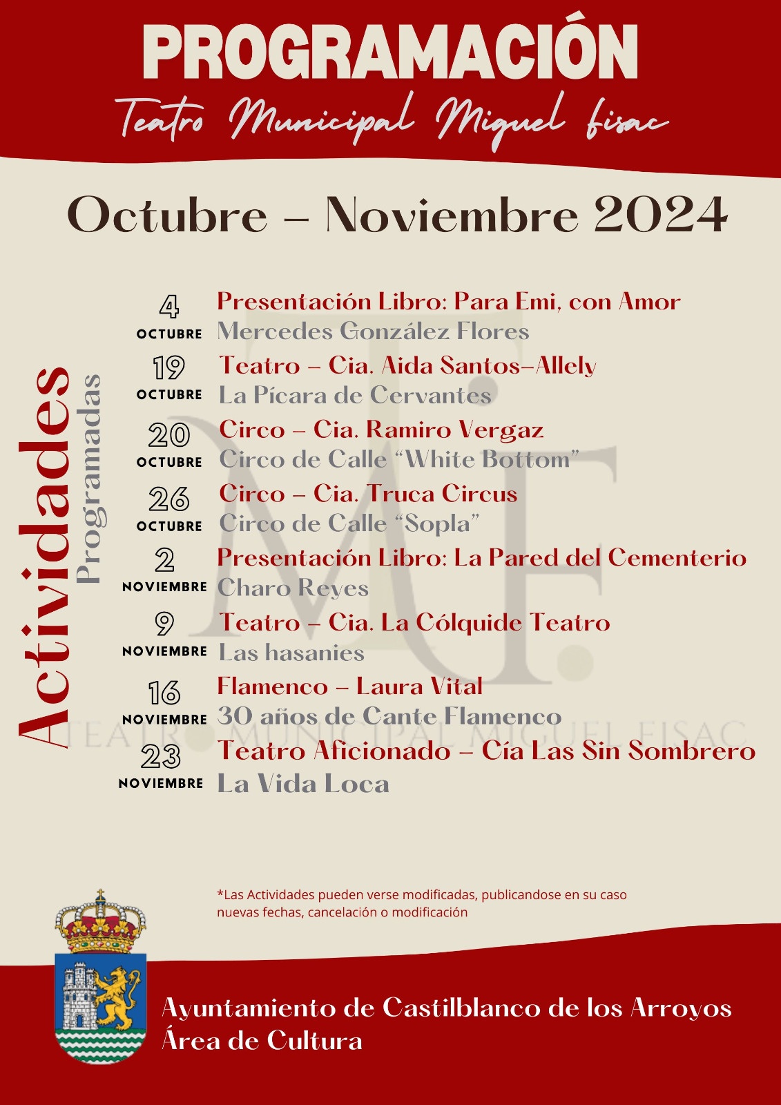 programación cultural octubre 24