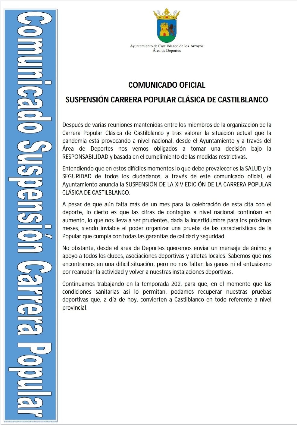 suspensión carrera comunicado
